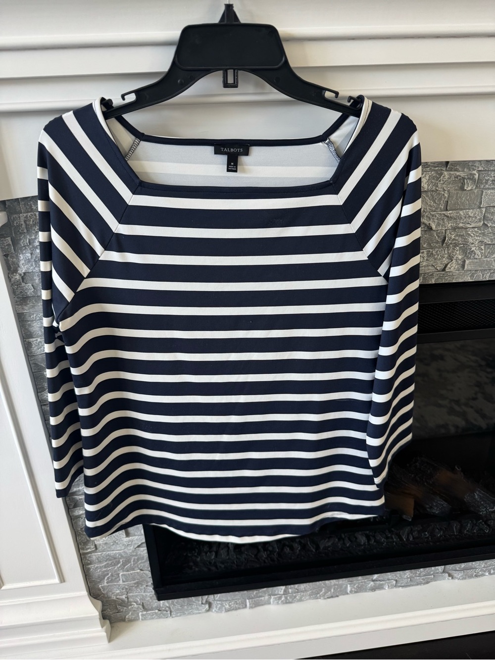 Talbots Navy & White Striped Square Neck Long Sleeve Top